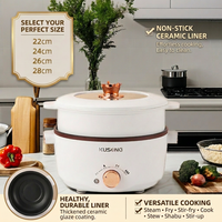 Marmite électrique multifonction à double couche avec thermostat, cuiseur vapeur en PP et couvercle en verre, poêle électrique