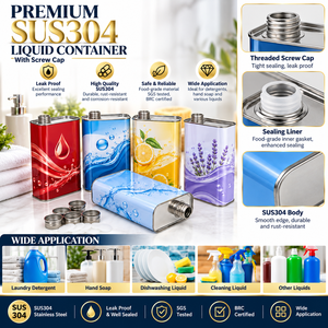 Contenedor de Metal Personalizado MOZI Style con Tapa Roscada/Enroscable/Cabezal de Bomba para Detergente de Lavandería y Desinfectante de Manos de Acero Inoxidable - Product Image 1