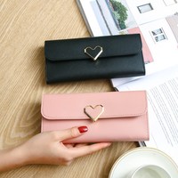 Dompet Ponsel Kulit PU untuk Wanita, Dompet Panjang Wanita, Tempat Kartu, Dompet Koin, Tas Clutch Motif Hati