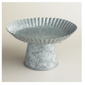 Galvanized Single Tier Designer Metal Cake Stand Natural Look with Fashionable Edge Tray Available <b>for</b> <b>Sale</b> - Product Image 4