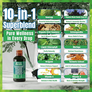 OEM Soursop Bitters Vloeibare 10-in-1 Vloeistof Met Zeemos, Moringa, Kurkuma, <span class=keywords><strong>Ashwagandha</strong></span> | Kruidendruppels voor Wellness - Product Image 4