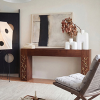 Table console en bois de luxe moderne avec sculpture en feuille d'or, table d'entrée, meubles pour salon, hôtel, villa, décoration personnalisée pour la maison
