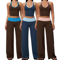 Nouvel ensemble de yoga brossé style halter, contraste de couleurs, taille haute, contrôle du ventre, lifting des hanches, séchage rapide, tenue de sport pour femme