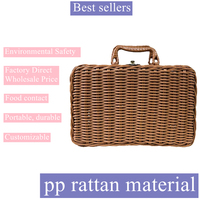 Panier en rotin vintage brun, petit et rectangulaire, avec couvercle tissé à la main, en rotin naturel, boîte de rangement pour cadeau de mariage