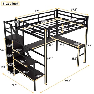 Cama litera de tamaño completo con escritorio debajo, para uso doméstico y comercio transfronterizo, cama alta, dormitorio doble integrado moderno y minimalista - Product Image 2