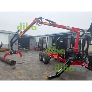 Remorque forestière télescopique de 8 tonnes homologuée TUV CE pour le transport du bois, <span class=keywords><strong>avec</strong></span> grue à bois de 6 m et <span class=keywords><strong>treuil</strong></span> <span class=keywords><strong>hydraulique</strong></span> - Product Image 3