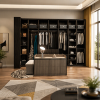 Système de dressing moderne de luxe Balom en bois foncé avec éclairage LED, armoire convertible personnalisable pour salle de sport et chambre à coucher