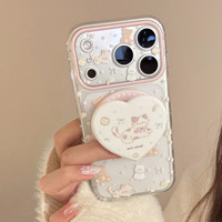 Coque de téléphone transparente en TPU mat avec motif de dessin animé pour 17 Pro Max et pour 15/13 avec support magnétique vert et motif chat
