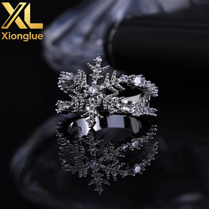 Dazzling Winter Inspired Copper 18K Gold Plated Fully Cubic Zirconia Paved Intricate Multi Snowflake <b>Open</b> Band <b>Ring</b> - Product Image 1
