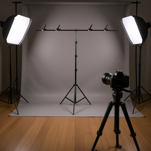 Soporte de Fondo en Forma de T Ajustable con Soporte de Iluminación para Estudio Fotográfico, Construcción Metálica por GSYXERGILES, Modelo D0100H5TK8 - Product Image 2