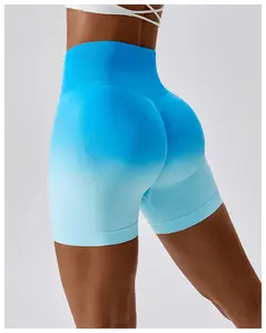 Custom Logo Women Color Gradient Gym Shorts Running Biker Shorts Ladies High Waist Workout Yoga Shorts