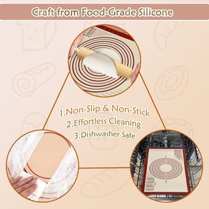 Grand <span class=keywords><strong>tapis</strong></span> de pâtisserie en silicone avec rouleau à pâtisserie en bois Outils de cuisine réutilisables antidérapants sans danger pour la nourriture-Ensemble de cuisson du pain - Product Image 6