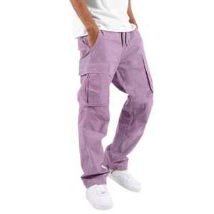 Pantalon cargo pour homme, taille élastique, cordon de serrage, plusieurs poches, coupe décontractée, toile mi-lourde, 8 couleurs disponibles - Product Image 3