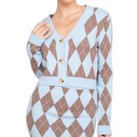 Ensemble de 2 pièces en tricot pour femme : Pulls ajustés 100 % coton style preppy à manches longues et col en V, et jupe tricotée – Vente en gros personnalisée
