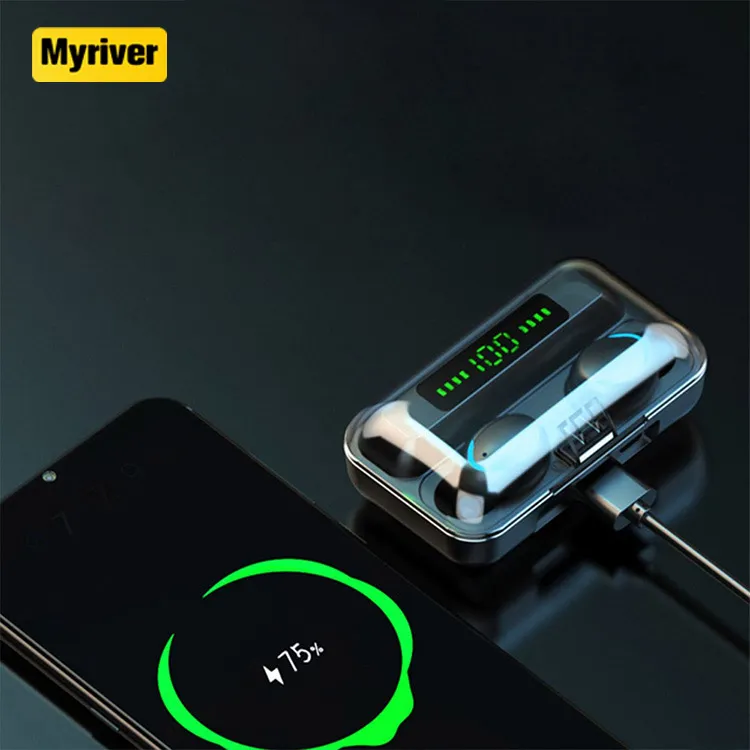 Myriver新製品ワイヤレスイヤホンヘッド & 電話Twsイヤホンワイヤレス防水LEDディスプレイイヤフォン、大型バッテリー付き