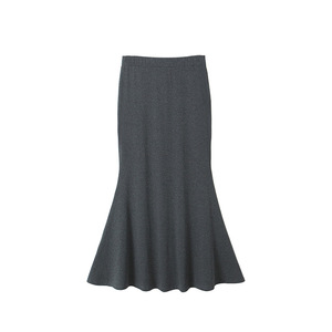 Jupe longue mi-mollet en coton gris taille naturelle pour femme grande taille Runqi, idéale pour le bureau - Product Image 1