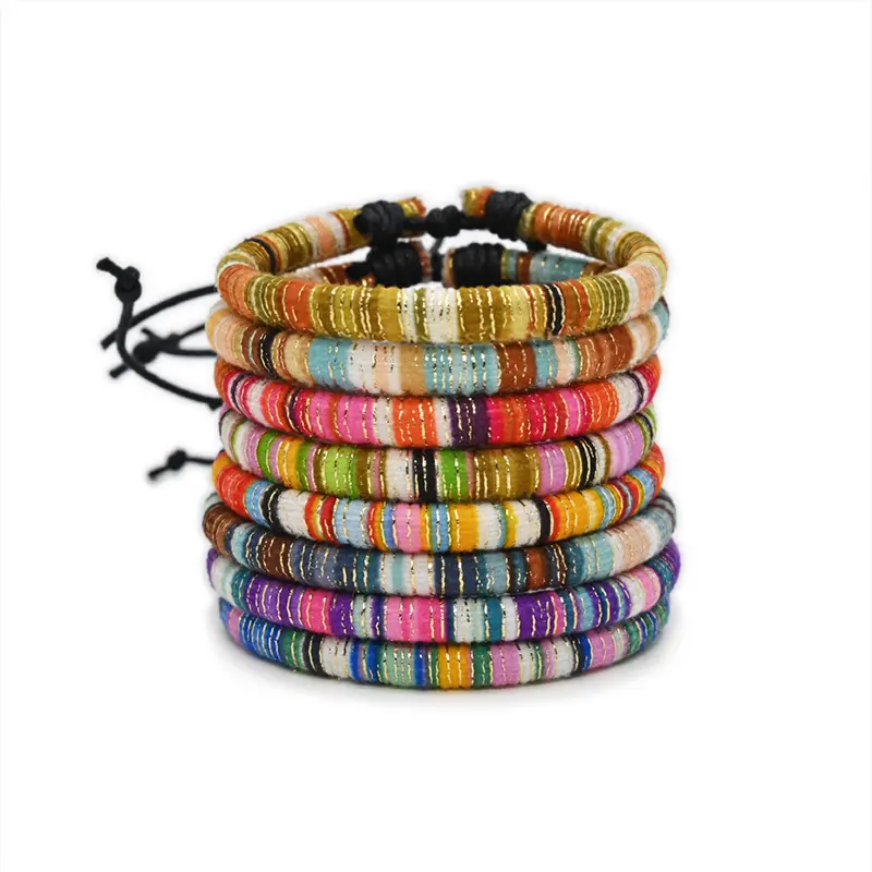 Новинка, разноцветные браслеты из золотой проволоки, разноцветные радужные браслеты в стиле бохо, тканевые браслеты ручной работы, регулируемые тканые студенческие браслеты