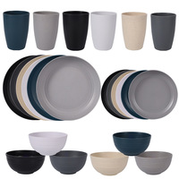 Ensembles de vaisselle en paille de blé personnalisables, légers et écologiques, assiettes réutilisables, bols, tasses, vaisselle de luxe classique