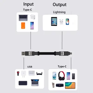 Kabel pengisi daya ponsel, kabel USB ke Tipe c Android USB, pengisian daya ponsel ultra cepat, 5A, 4 in 1, PD Aloi Seng 100W