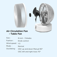 Ventilateur de bureau oscillant pour la maison et le bureau, 8 pouces, 3 pales, hauteur réglable, commande facile