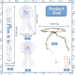 Ensemble de rubans et épingles pour baby shower sur le thème de <span class=keywords><strong>la</strong></span> pâtisserie, motif 'Bun in the Oven', bleu, dessiné à <span class=keywords><strong>la</strong></span> main, pour future <span class=keywords><strong>maman</strong></span> et future papa, avec couronne de fleurs blanches - Product Image 4
