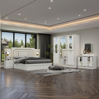 DAVINI Ensemble de meubles de chambre à coucher modernes pour villa et hôtel, grand lit king size, tête de lit éclairée avec rangement, 5+ tiroirs, laque beige brillante