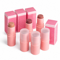 Vente en gros de crème blush en stick rose en forme de cœur, label privé, fini mat velours, pigmenté, teinte pour les lèvres et les joues, maquillage multi-usages, en vrac