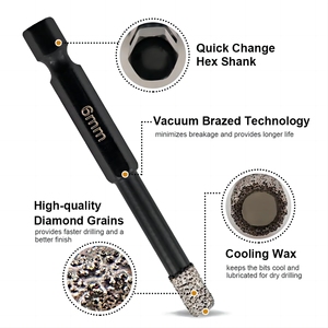 Chân không brazed kim cương khô khoan <span class=keywords><strong>bit</strong></span> Hex xử lý lỗ Saw Cutter cho đá granit đá cẩm thạch gốm gạch thủy tinh khoan - Product Image 6