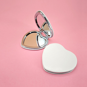 Portable Beauty Vanity PU Leather Pocket Cosmetic Mirror Lighted Heart Shape Makeup Mirror for Promotional Gift