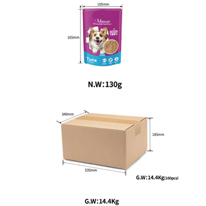 Aperitivo nutritivo para mascotas al por mayor, paquete de comida húmeda de 130g, comida húmeda para perros de todas las edades, bolsa de comida básica para perros con sabor a atún y pato - Product Image 5