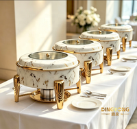 Matériel de restauration pour hôtels et mariages : Ensemble de chafing dish de luxe 9L et 6L en marbre blanc et or, chauffe-plats de buffet en acier inoxydable pour traiteur
