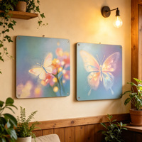 Plaque Murale Métallique Personnalisée Papillon Demi-Tons Pastel Doux avec Thèmes Amour & Ange, Impression en Relief, Décoration Minimaliste pour la Maison