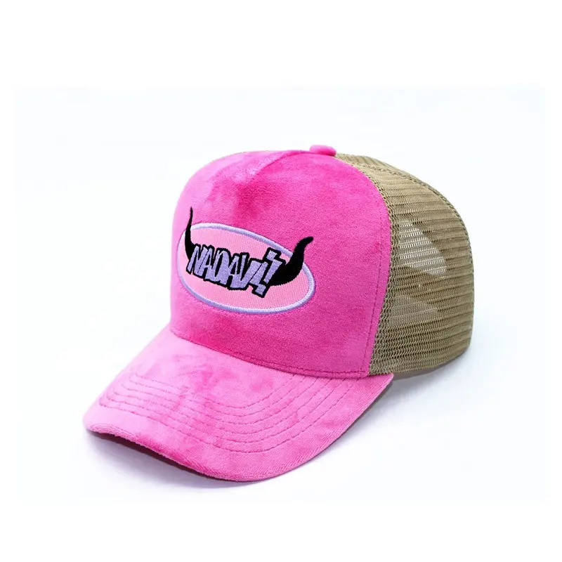 عالية الجودة مخصصة الألوان الوردي المخملية قبعة سائق الشاحنة