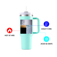 Mug de voyage isotherme en acier inoxydable à double paroi de 40 oz avec logo personnalisé, gravé au laser, anti-fuite, qualité alimentaire, avec poignée et paille