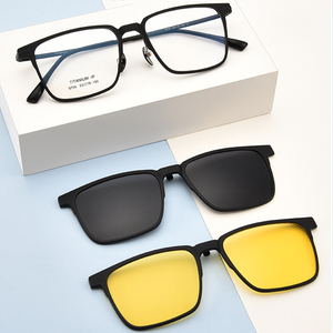 New Arrival Custom Logo Polarized Night Vision <strong>2</strong> 1 Full Rim Black <strong>Glasses</strong> High Quality Titanium Clip Sunglasses Men % UV - Product Image 4