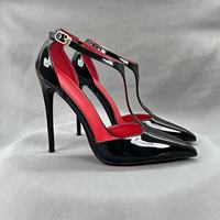 Escarpins sexy à talon aiguille et bout pointu pour femme, en cuir verni, avec bride en T et boucle, style sœur, taille 35-46, hauteur 8-12 cm, pour soirée et printemps