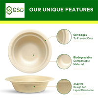 Bol en bagasse de canne à sucre biodégradable de 16 oz, taille personnalisée, avec couvercle transparent, réutilisable et recyclable, pour collations et biscuits