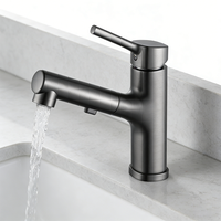Robinet extractible monotrou personnalisé avec poignée unique en laiton gris anthracite, idéal pour salles de bain et cuisines