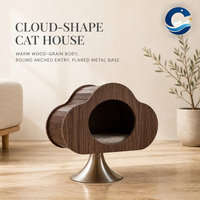 Maison pour chat en bois massif finition noyer en forme de nuage, respirante, lit de repos pour chat