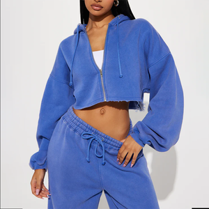 Sudadera con Capucha Corta de Algodón Orgánico 100% de Alta Calidad, Personalizada, con Cierre, Hombros Caídos, para Mujer, Sudadera Extra Grande de Algodón - Product Image 2