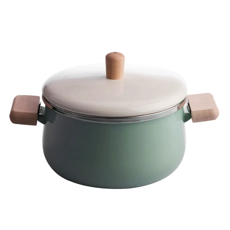 Utensilios de cocina verde lindo esmalte cacerola platos juego de cazuela con asa