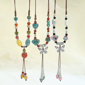 Nouveau Collier en Céramique Style Rétro National, Chaîne de Pull Perlée, Pendentif Style Ancien pour Femme - Product Image 1