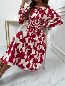 Abito da donna europeo-americano con scollo a V e allacciatura, gonna lunga slim casual XL, novità per primavera estate autunno, naturale - Product Image 5