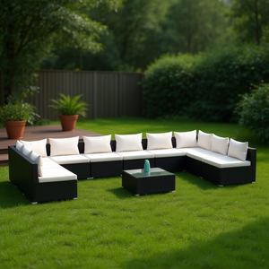 Ensemble de salon de jardin en rotin noir crème, mobilier d'extérieur 10 places, résistant aux intempéries, design contemporain - Product Image 2