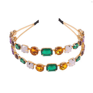 HOVANCI الأزياء خمر الباروك طوق شعر مرصع باللآلئ بلينغ متعدد الألوان زهرة الكريستال حجر الراين عقال لحفل الزفاف - Product Image 4