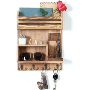 Ustic-estante de madera personalizado para pared, organizador de llaves hecho a mano con soporte de correo, decoración del hogar