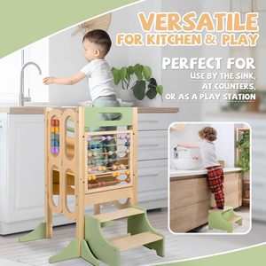 Torre <span class=keywords><strong>de</strong></span> Actividades para Niños Pequeños con Taburete <span class=keywords><strong>de</strong></span> 2 Niveles, Taburete <span class=keywords><strong>de</strong></span> Cocina, 3 Alturas Ajustables, Pizarra Blanca y Juegos Educativos - Product Image 2