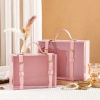 Scatola Regalo Trasparente Portatile con Doppio Manico, Rivestimento in Spugna, Stampa UV Riciclata per Matrimoni, Bambini, Affari