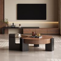 Luxuriöser Vintage Runder Couchtisch-Set für Wohnzimmer, Walnussfarben, Hochwertiges Design, Kleiner Beistelltisch