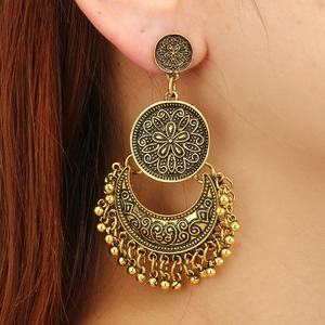 Kamishiro Earrings Retro <b>Silver</b> Tassel Earrings Crescent Carved Bell Jhumka Ear Drops Stainless Steel Electroplated Women's - Product Image 4